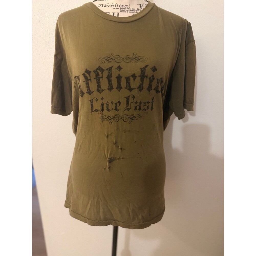 Y2K 90’s Affliction Live Fast Graphic T-Shirt Olive Green Large